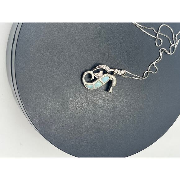 Blue Larimar and CZ Sterling Silver Seahorse Sea Life Caribbean Blue Necklace - Picture 12 of 12
